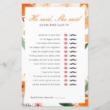 He Said She Said Aperol Spritz Bridal Shower Game