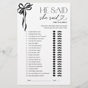 He Said She Said Black Bow Bridal Shower Game