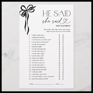 He Said She Said Black Bow Bridal Shower Game