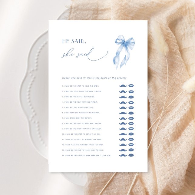 He Said She Said Blue Bow Bridal Shower Game (Creator Uploaded)