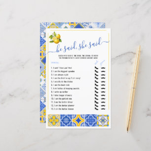 He Said She Said Blue Tiles Bridal Shower Game