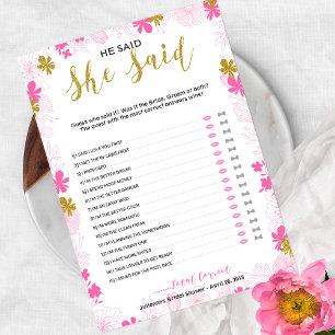 He Said She Said Bridal Shower Floral Game