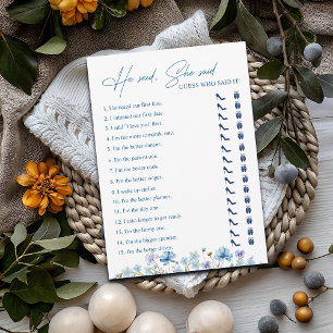 He said, She Said Bridal Shower Floral Game Card