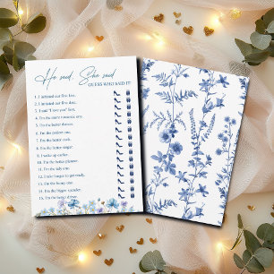 He said, She Said Bridal Shower Floral Game Card