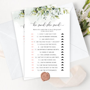 He said she said bridal shower game