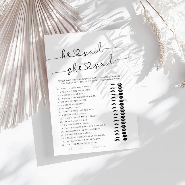 He Said She Said Bridal Shower Game  (Creator Uploaded)