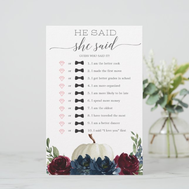 He Said She Said Bridal Shower Game (Standing Front)