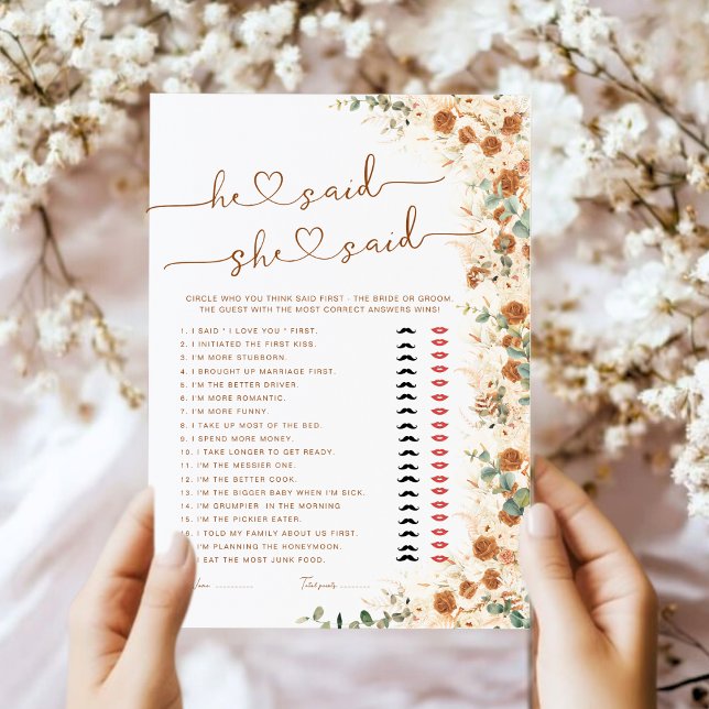 He Said She Said Bridal Shower Game | Boho Rustic  (Creator Uploaded)