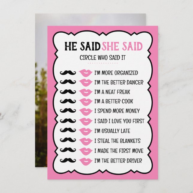 He Said She Said Bridal Shower Game Card (Front/Back)