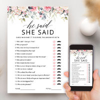 He Said She Said Bridal Shower Game Card