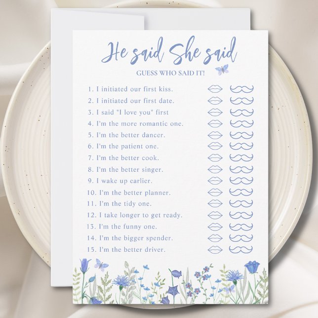 He Said She Said Bridal Shower Game Card (Creator Uploaded)
