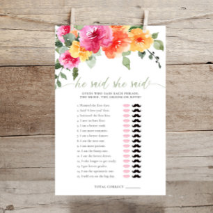 He said she said bridal shower game colourful