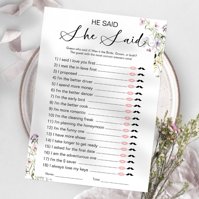 He Said She Said Bridal Shower Game Invitation (Creator Uploaded)