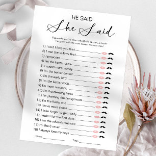 He Said She Said Bridal Shower Game Invitation
