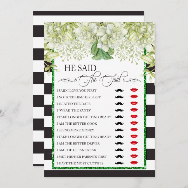He Said/She Said Bridal Shower Game Invitation (Front/Back)