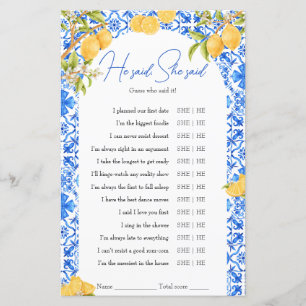 He Said She Said Bridal Shower Game Lemon Italy