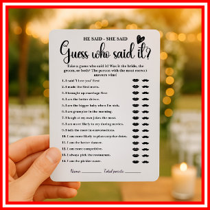 He Said She Said Bridal Shower Game Modern Wedding Invitation