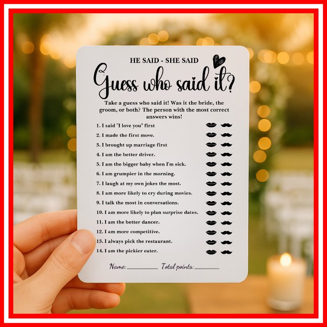 He Said She Said Bridal Shower Game Modern Wedding Invitation (Creator Uploaded)