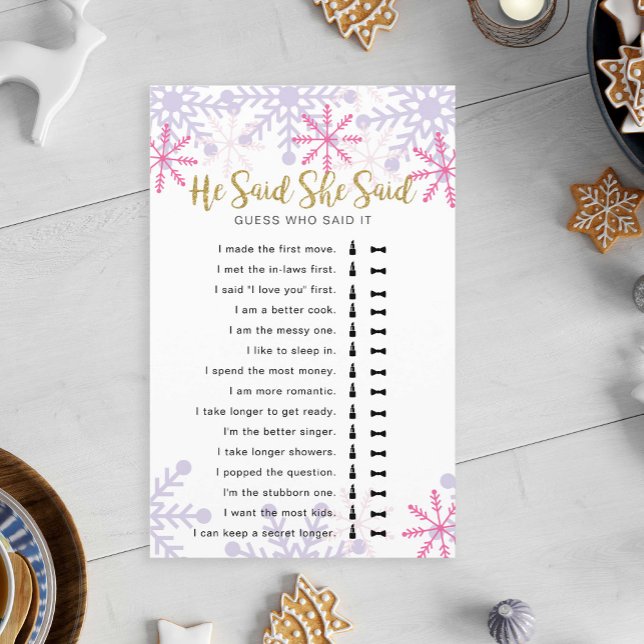 He Said She Said Bridal Shower Game Winter Snow (Creator Uploaded)