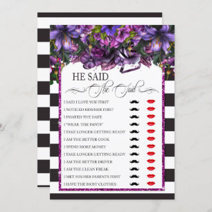 He Said She Said Bride Groom Bridal Shower Game Invitation