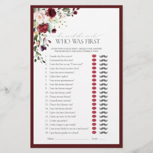 He Said She Said Burgundy Bridal Shower Game