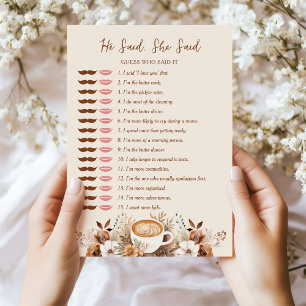 He Said She Said Coffee Bridal Shower Game Card