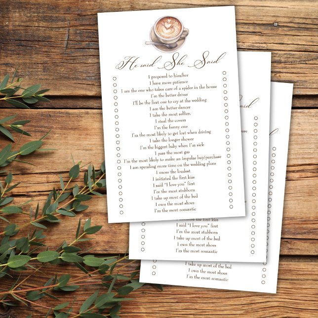 He said she said coffee fall bridal shower game (He said she said love is brewing coffee cappuccino fall bridal shower games)