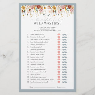 He Said She Said Dusty Blue Bridal Shower Game