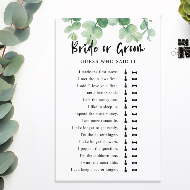 He Said She Said Eucalyptus Bridal Shower Game (Creator Uploaded)