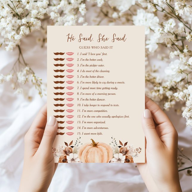 He Said She Said Fall Bridal Shower Game Card (Creator Uploaded)