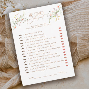He Said She Said Floral Bridal Shower Game