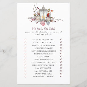 He Said, She Said Floral Roses Shower Game