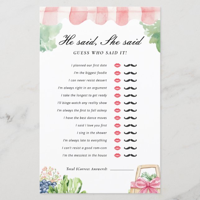 He Said She Said Fresh Off The Market Bridal Game (Front)