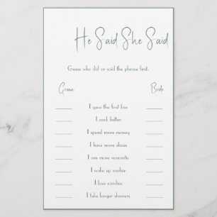 He Said / She Said Game Card Flyer