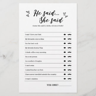 He Said She Said Game for Wedding or Bridal Shower