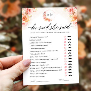 He Said She Said Game Greenery Bridal Shower Card