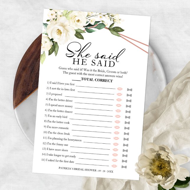 He Said She Said Game Greenery Bridal Shower Flyer (Creator Uploaded)