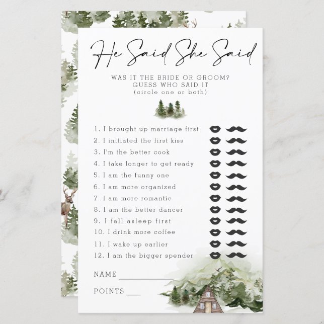 He Said, She Said In The Woods Bachelorette (Front/Back)