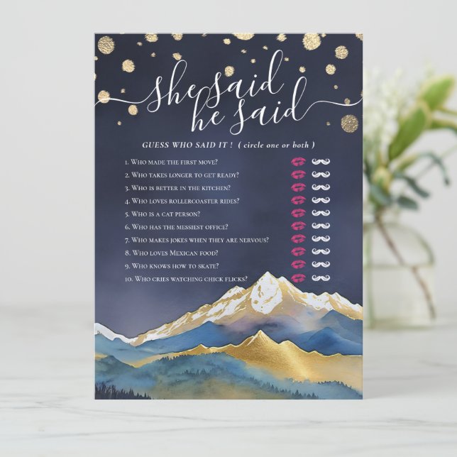 He Said She Said Modern Wedding Bridal Shower Game (Standing Front)