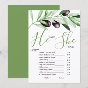 He said She Said Olive Branches Bridal Shower Invitation