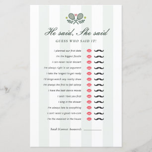 He Said She Said Perfect Match Bridal Shower Game