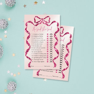 He Said, She Said Pink Bow Bridal Shower Game