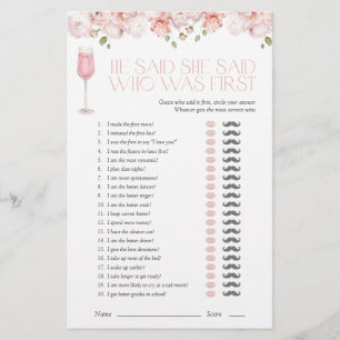 He Said She Said Pink Floral Bridal Shower Game
