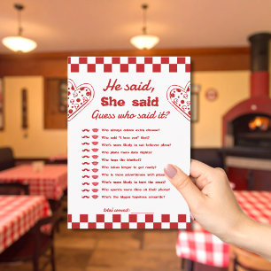 He Said She Said Pizza Bachelorette Game card