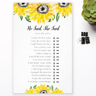 He Said She Said Sunflower Bridal Shower Game Flyer