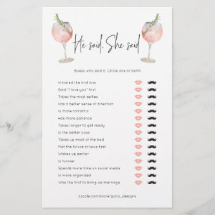 He Said She Said Wine Bridal Shower Game