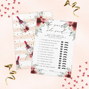 He Said, She Said Wine Floral Party Game Enclosure Card