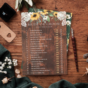 He Said She Said Yellow Floral Sunflower Lace Game Invitation