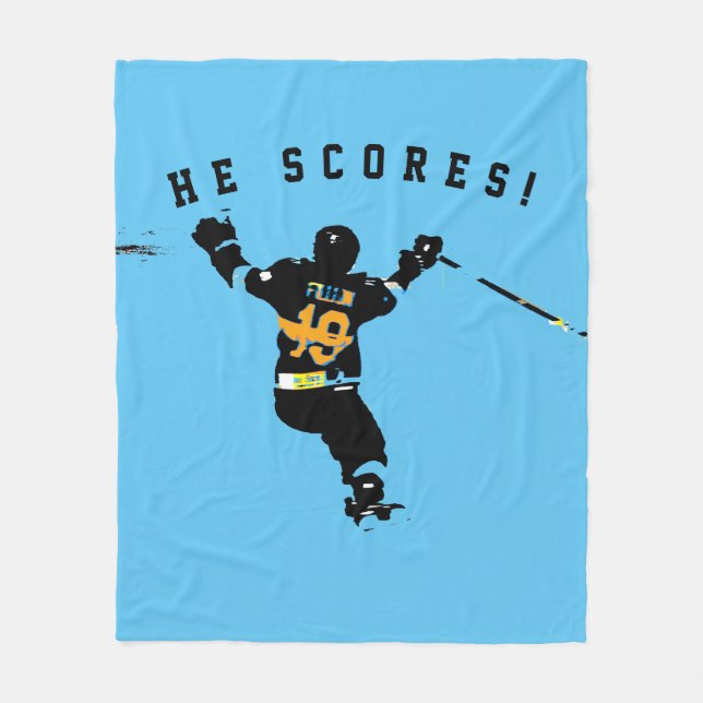 He Scores! - Ice Hockey Player Fleece Blanket (Front)