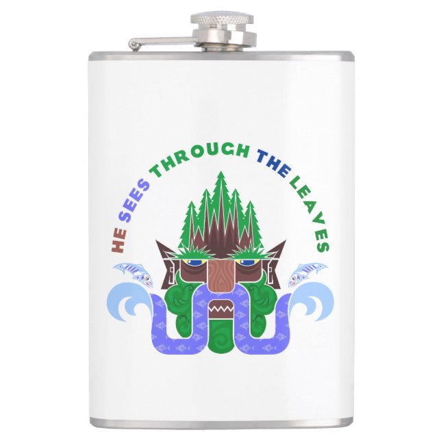 He sees through the leaves hip flask (Front)